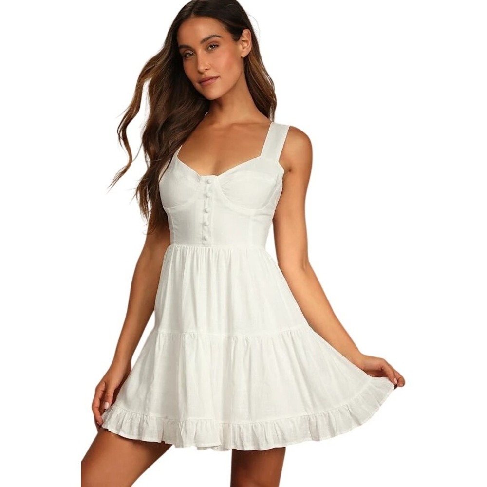 Lulus Good to Be Here White Tiered Bustier‎ Dress S